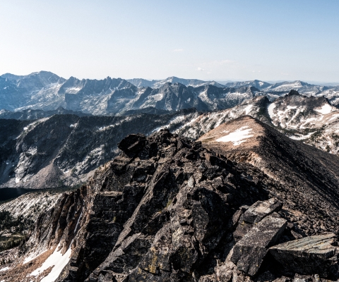 Rugged mountain peaks with rocky terrain in Hamilton, Montana